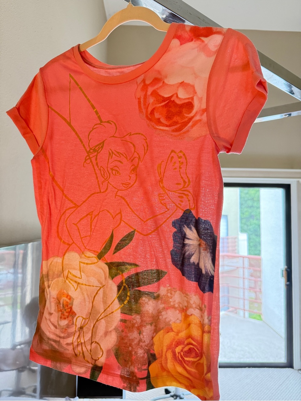 Disney Coral Graphic Tee with Gold Print